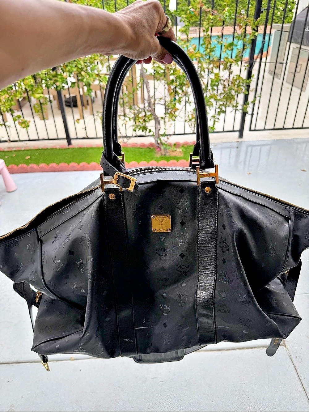 MCM Vintage Black Visetos Monogram Nylon Duffle Travel Bag